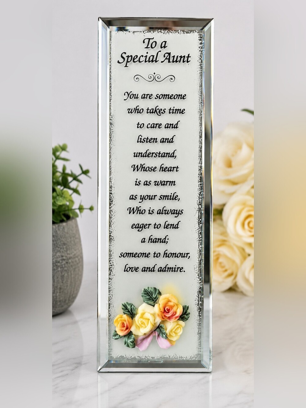 To A Special Aunt Beveled Glass Plaque Poem Tabletop Keepsake Gift 7”